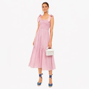 Tuckernuck Pink Smocked Tie Strap Midi Dress Women’s Small Tiered Cotton Summer